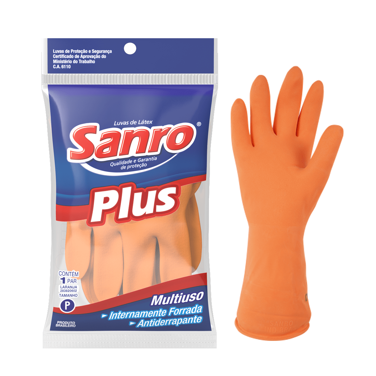 LUVA LATEX LARANJA TAM P SANRO PLUS